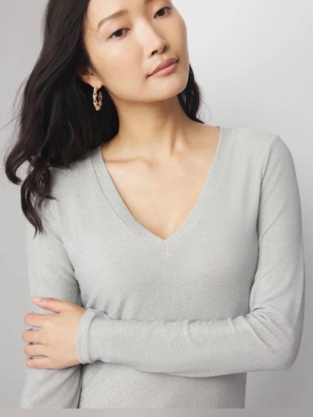 WHBM LONG SLEEVE SPARKLE KNIT TOP